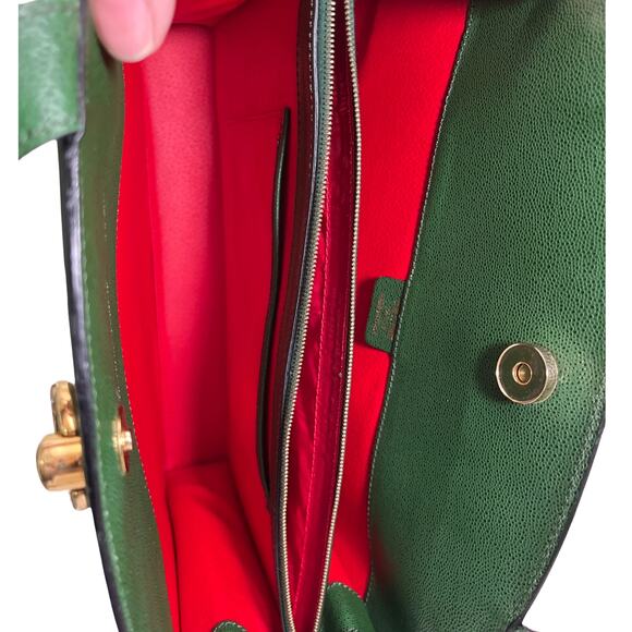 Vintage Celine Bag Green Leather Top Handle Shoulder Tote Made in Italy - Picture 8 of 15